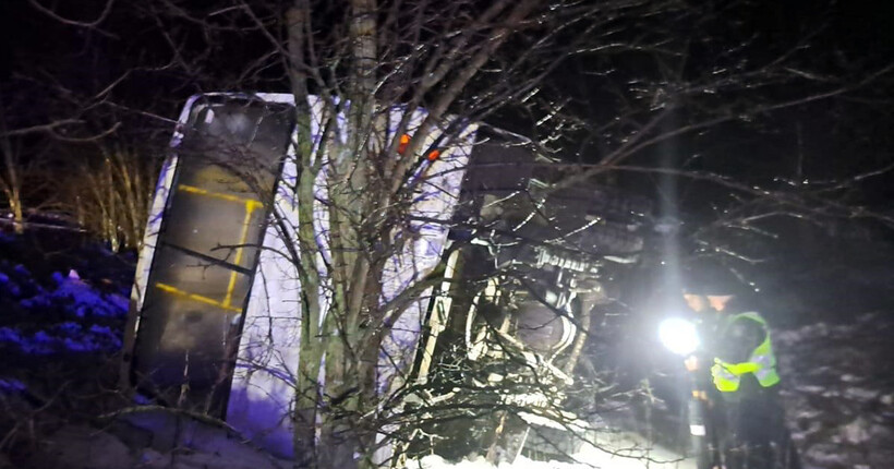 На Чернігівщині через ожеледицю перекинувся автобус: постраждало 11 людей