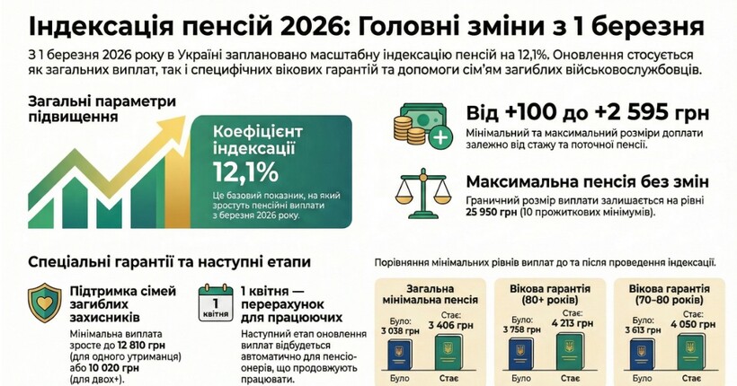 Індексація пенсій у березні: хто отримає надбавку і скільки