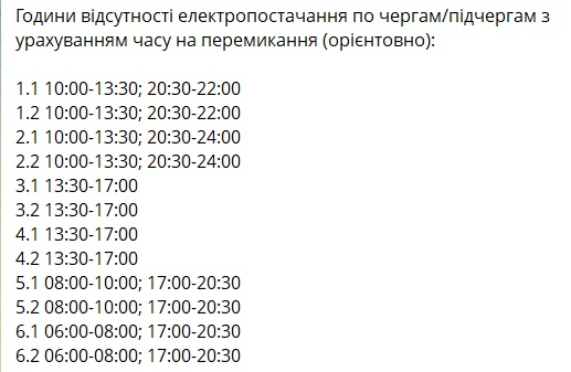 Харківобленерго - графік відключень на 23 жовтня 2026 року