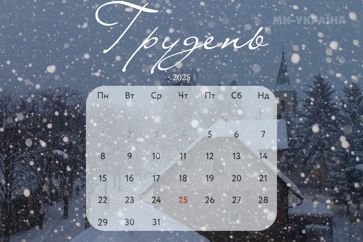 календар на грудень 2025
